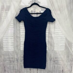 Bebe Size Medium Navy Blue Bandage Dress Cut Out Sleeve Bodycon Tight Stretch